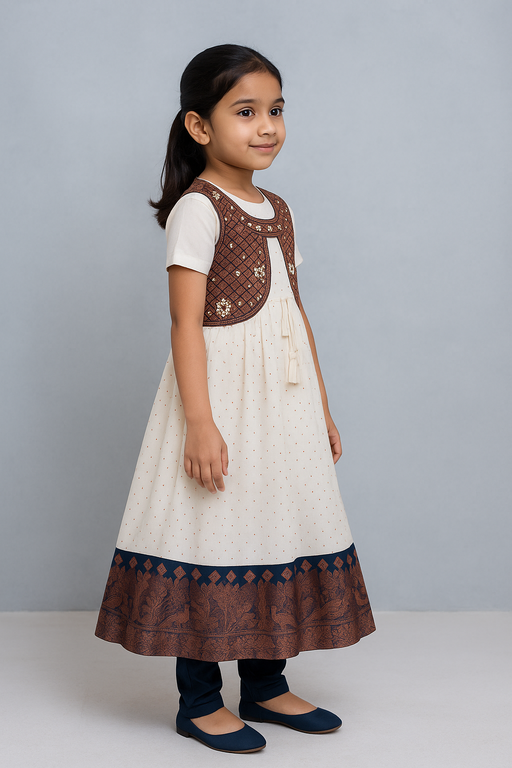 Coat Model shalwar - 3 piece set with Sleeve | White & Navy Blue