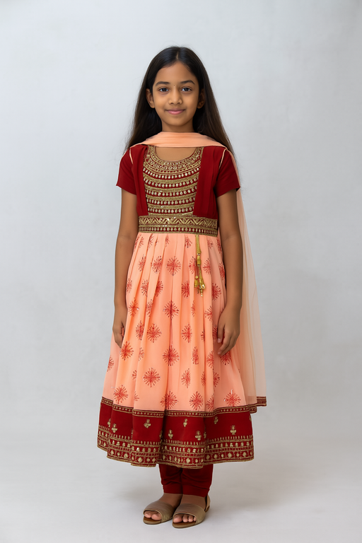 Dual Tone Shalwar - 3 piece set with Sleeve | Red