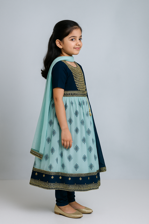 Dual Tone Shalwar - 3 piece set with Sleeve | Blue