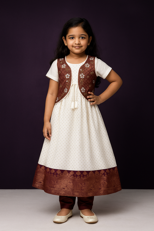 Coat Model shalwar - 3 piece set with Sleeve | White & Purple