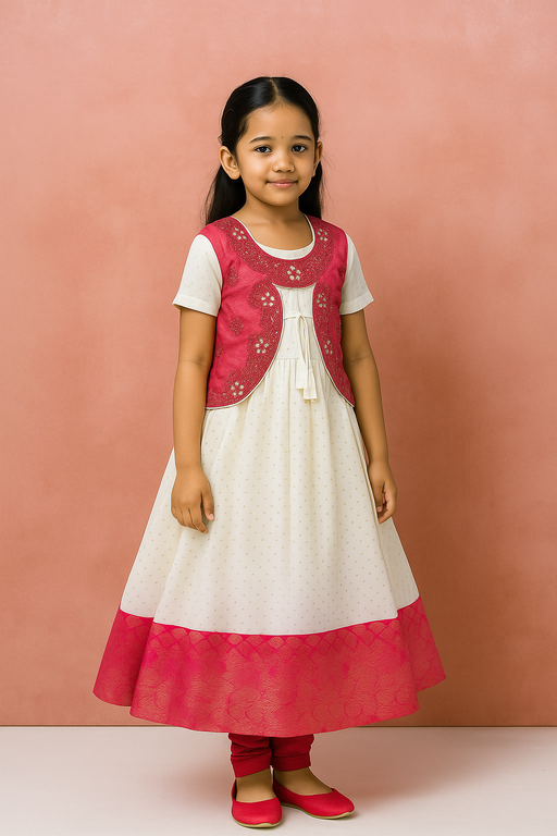 Coat Model shalwar - 3 piece set with Sleeve | White & Pink