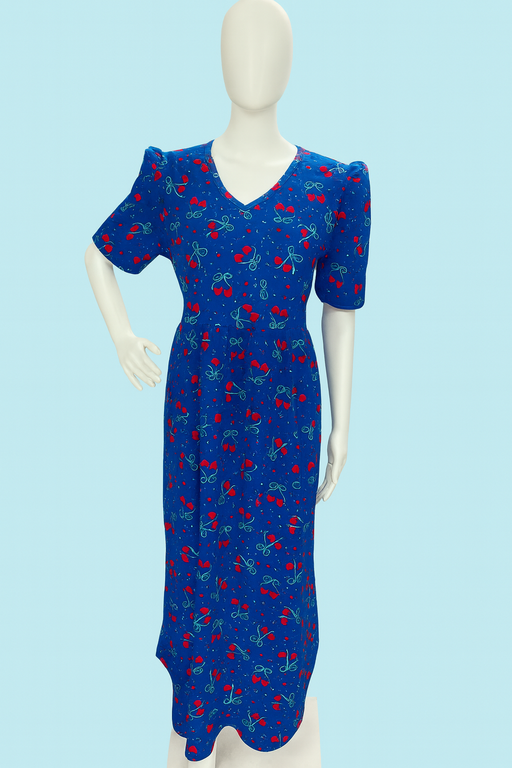 Non-Feeding Maxi | Puff sleeve | Ribbon Red Print | Blue
