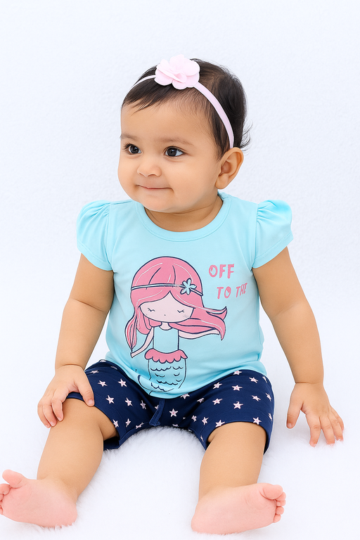 Kidlyboo | Girls T-shirt and shorts set | Short Sleeve | Sky Blue