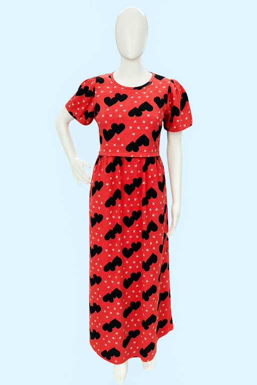 Zipless Feeding Maxi | Puff sleeve | Floral Print | Dark Pink