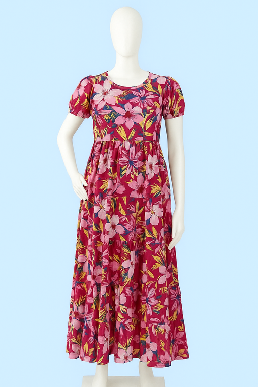 Non-Feeding Maxi | Normal sleeve | floral print | Pink Flower