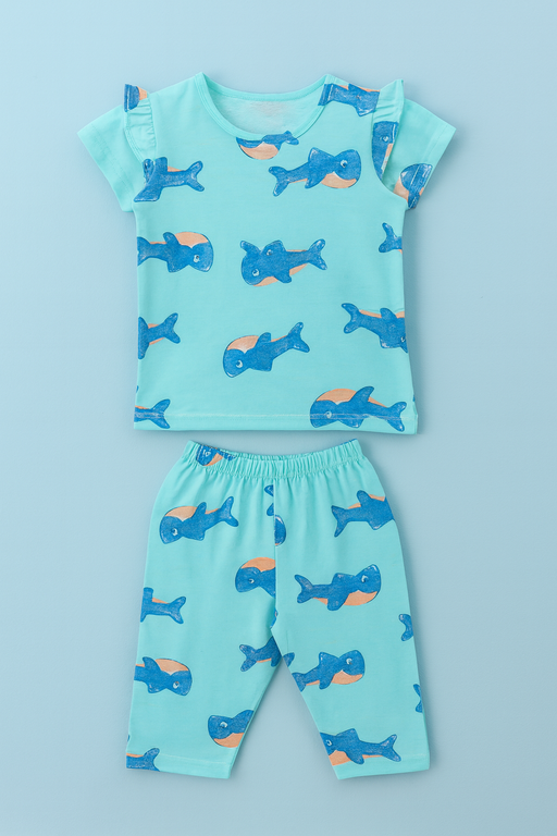 Valsack | Girls Capri Set| Short Sleeve | Blue