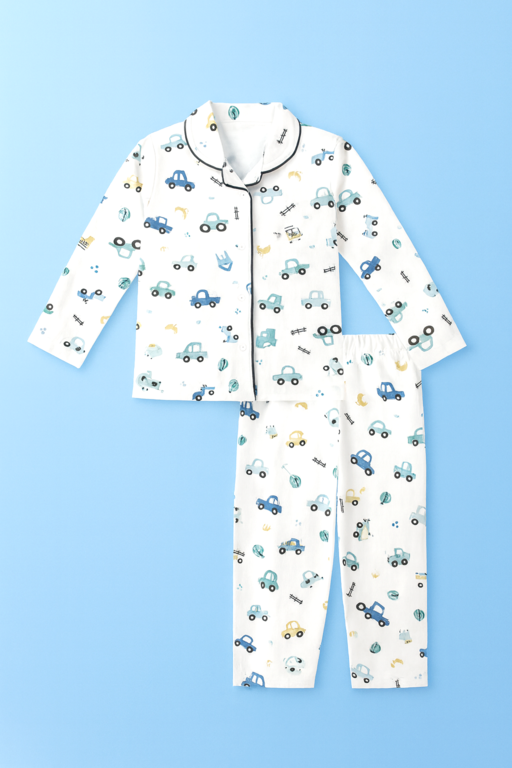 Mini Klub | Unisex Winter Wear soft Cotton Shirt & Pant Set | Premium Quality | White