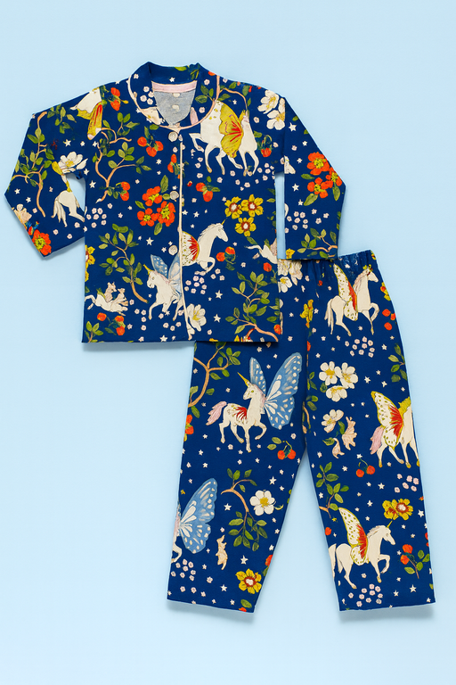 Mini Klub | Unisex Winter Wear soft Cotton Shirt & Pant Set | Premium Quality | Navy Blue