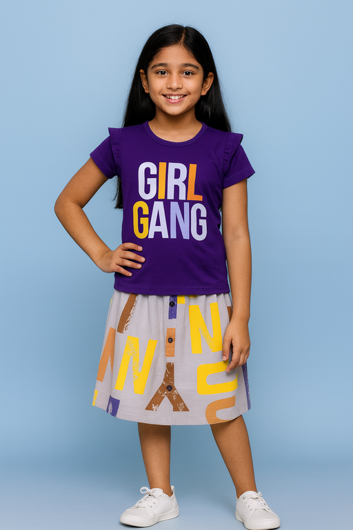 Story Kids| Girls T-shirt and Skirt set | Short Sleeve | Navy Blue