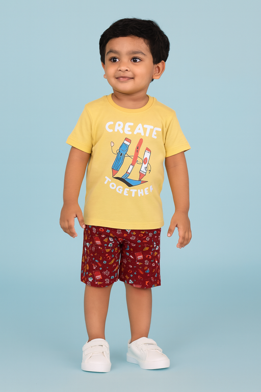 Story Kids | Unisex T-Shirt & Shorts Set | Premium Quality | Yellow