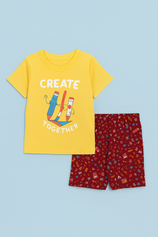 Story Kids | Unisex T-Shirt & Shorts Set | Premium Quality | Yellow