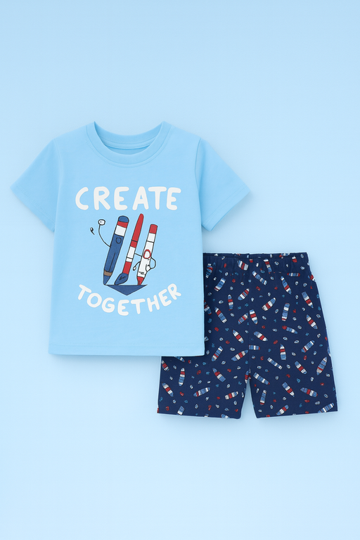 Story Kids | Unisex T-Shirt & Shorts Set | Premium Quality | Blue