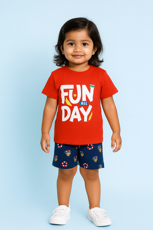 Story Kids | Unisex T-Shirt & Shorts Set | Premium Quality | Red