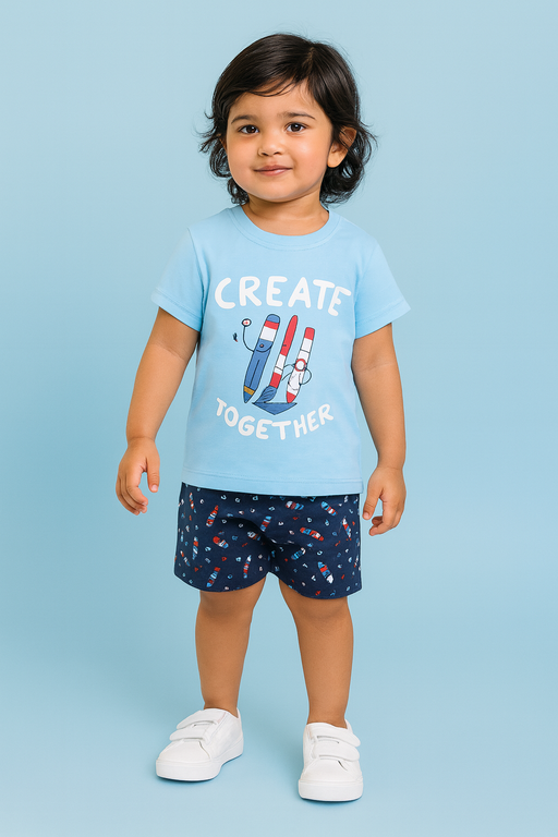 Story Kids | Unisex T-Shirt & Shorts Set | Premium Quality | Blue