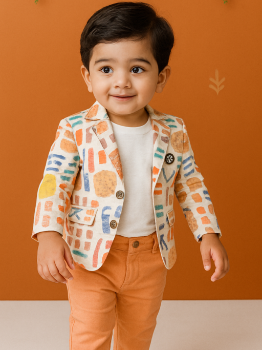 Orange Multicolor | Trending Full Blazer set | T-shirt, Blazer & Pant