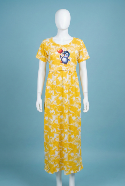 Zipless Feeding Maxi | Tye & Dye | Normal sleeve | Penguin Print | Yellow