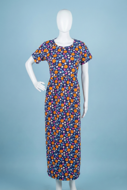 Zipless Feeding Maxi | Normal sleeve | Smiley & Flower Print | Blue