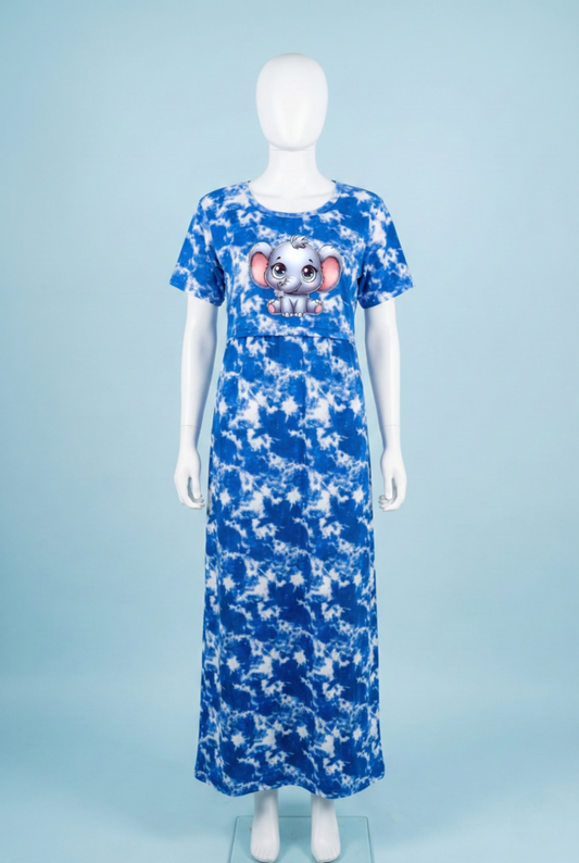 Zipless Feeding Maxi | Tye & Dye | Normal sleeve | Elephant Print | Blue