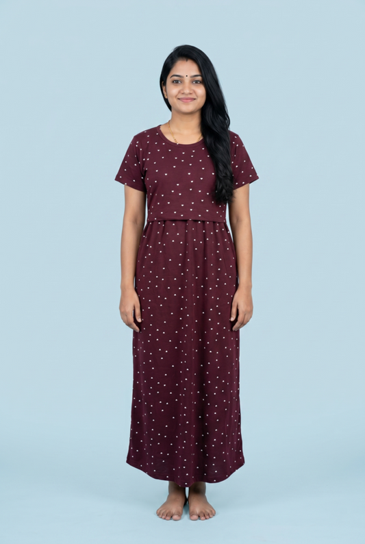 Zipless Feeding Maxi | Normal sleeve | Small Heart Print | Marron