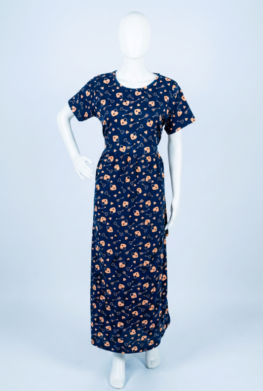 Non-Feeding Maxi | Normal sleeve | Lock &Key print | Navy Blue