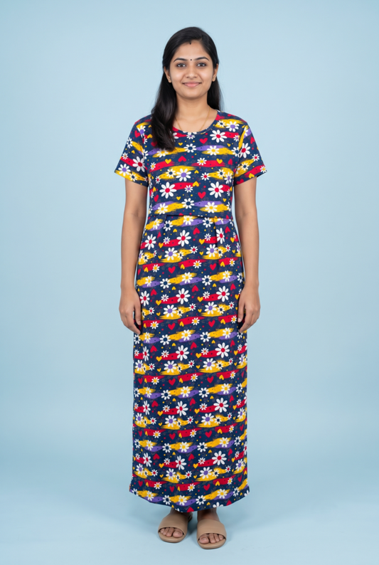 Zipless Feeding Maxi | Normal sleeve | Small & Big Flower Print | Multicolor