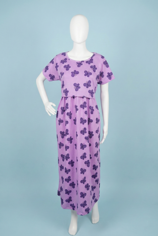 Zipless Feeding Maxi | Normal sleeve | Butterfly Print | Lavender