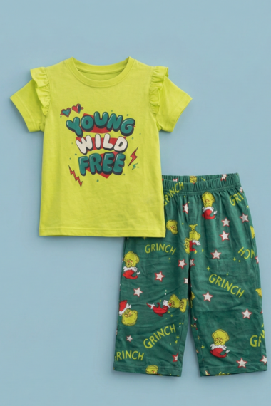 Story Kids| Girls Capri Set| Frill Sleeve | Yellow