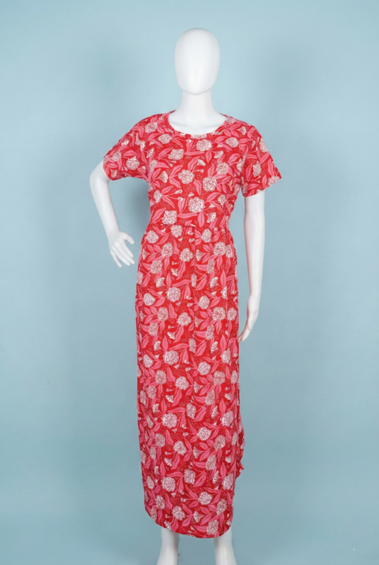 Zipless Feeding Maxi | Normal sleeve | Flower & Leaf Print | Pink