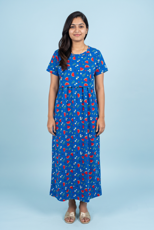 Zipless Feeding Maxi | Normal sleeve | Watermelon Print | Royal Blue