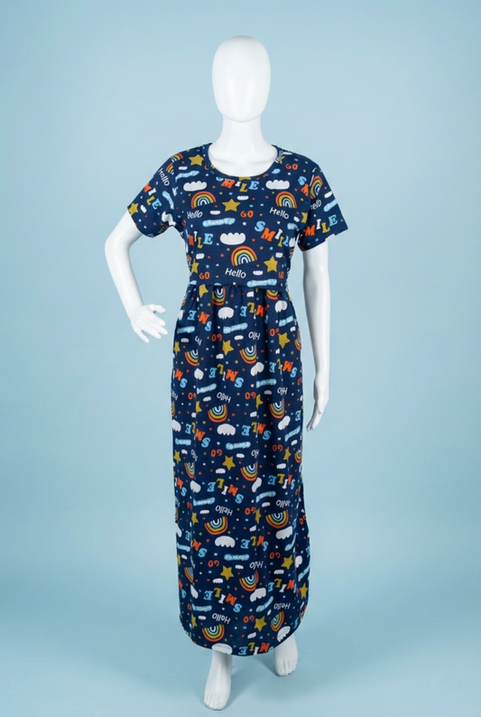 Zipless Feeding Maxi | Normal sleeve | Rainbow Print | Navy Blue