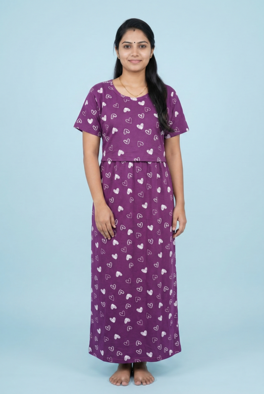 Zipless Feeding Maxi | Normal sleeve | Heart Print | Purple