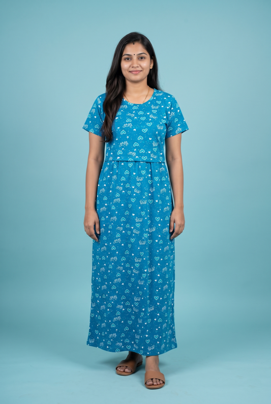 Zipless Feeding Maxi | Normal sleeve | Heart Print | Blue