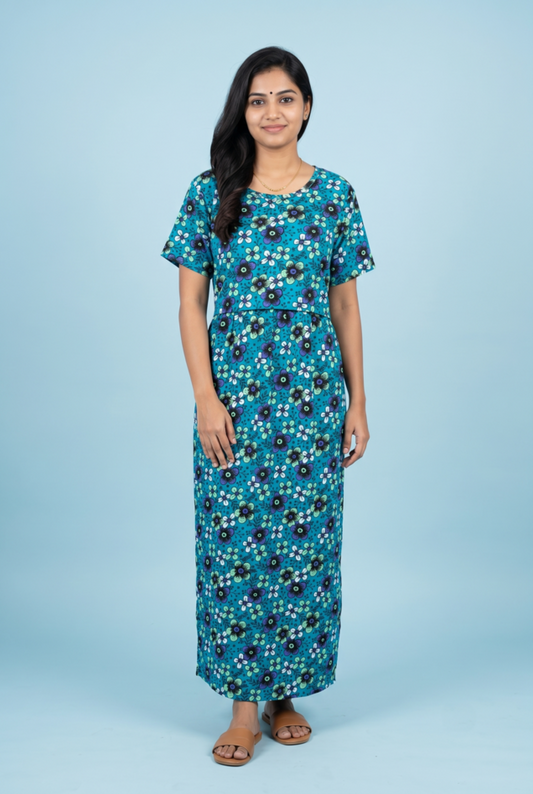 Zipless Feeding Maxi | Normal sleeve | Big Flower Print | Blue