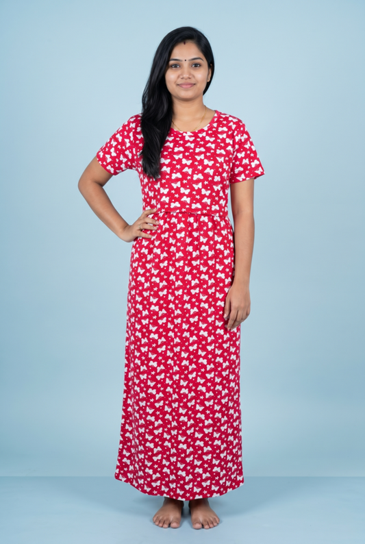Zipless Feeding Maxi | Normal sleeve | Butterfly Print | Red & White