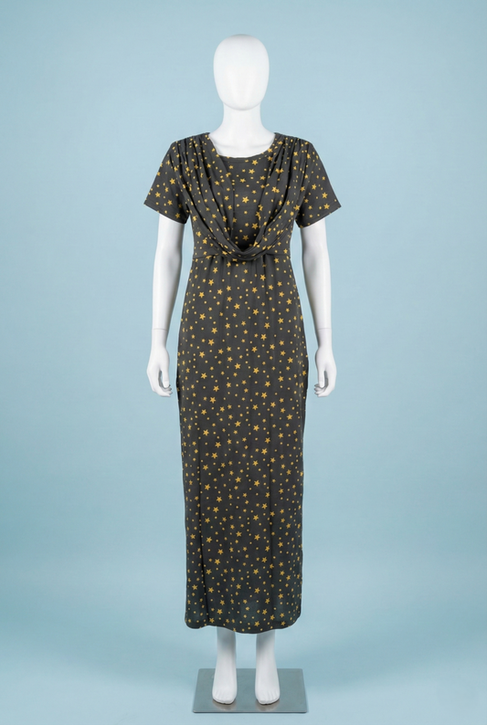 Zipless Shawl Type Feeding Maxi | Normal sleeve | Star Print | Charcoal Black