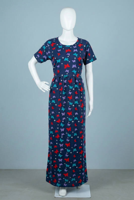 Zipless Feeding Maxi | Normal sleeve | Butterfly Print | Navy Blue