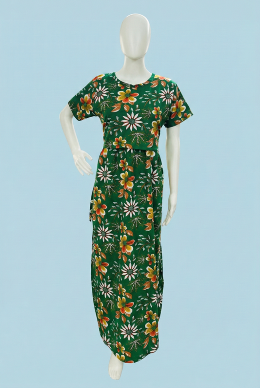 Zipless Feeding Maxi | Normal sleeve | Big Flower Print | Green
