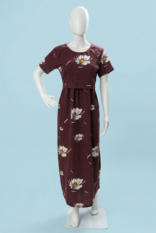Zipless Feeding Maxi | Normal sleeve | Big Flower Print | Brown