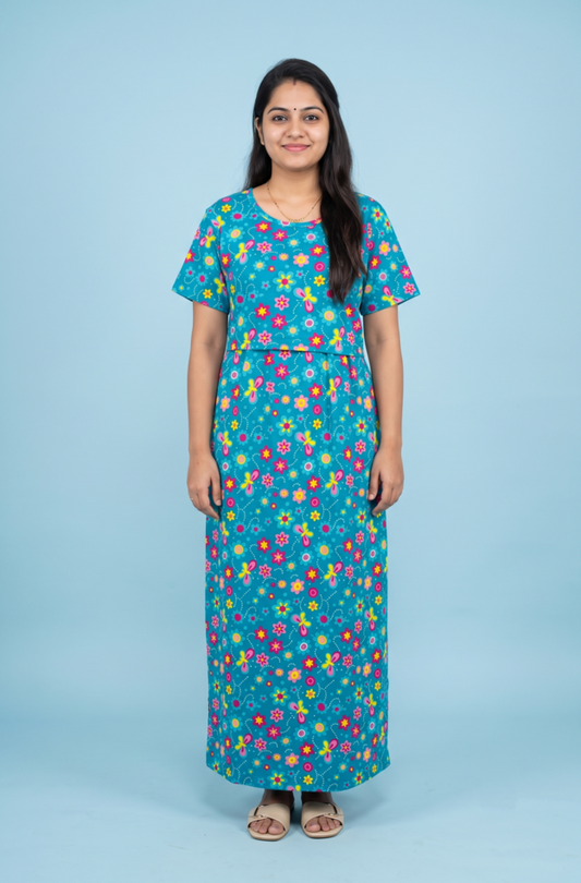 Zipless Feeding Maxi | Normal sleeve | Flower Print | Ramar Green