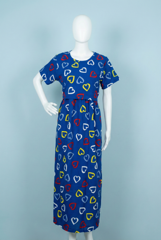 Zipless Feeding Maxi | Normal sleeve | Big Heart Print | Blue