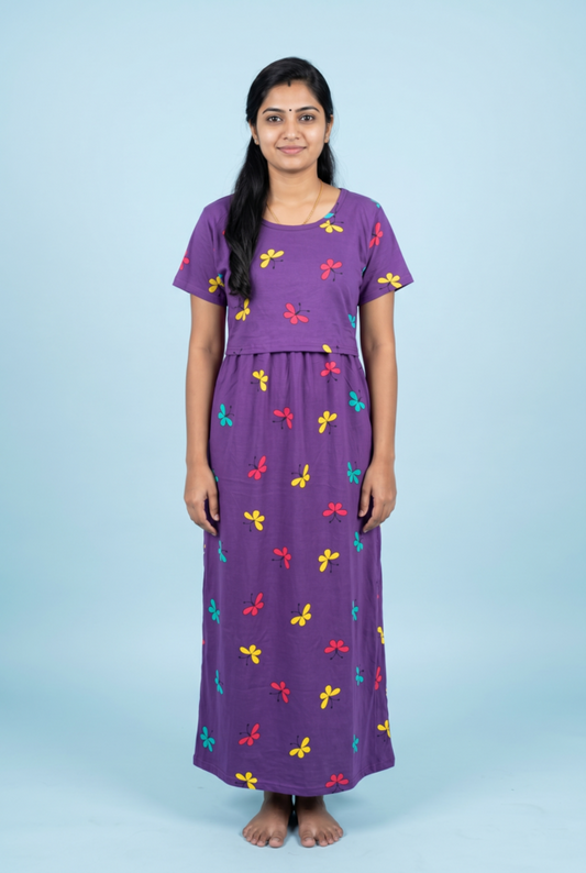 Zipless Feeding Maxi | Normal sleeve | Butterfly Print | Violet