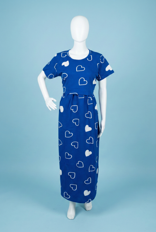 Zipless Feeding Maxi | Normal sleeve | Big Heart Print | Blue