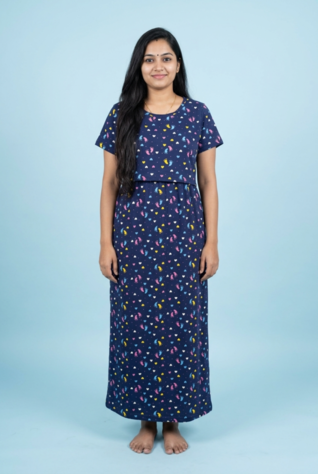 Zipless Feeding Maxi | Normal sleeve | Baby foot Print | Navy Blue