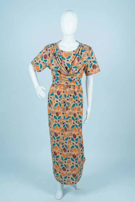 Zipless Shawl Type Feeding Maxi | Normal sleeve | Flower Print | Sandel