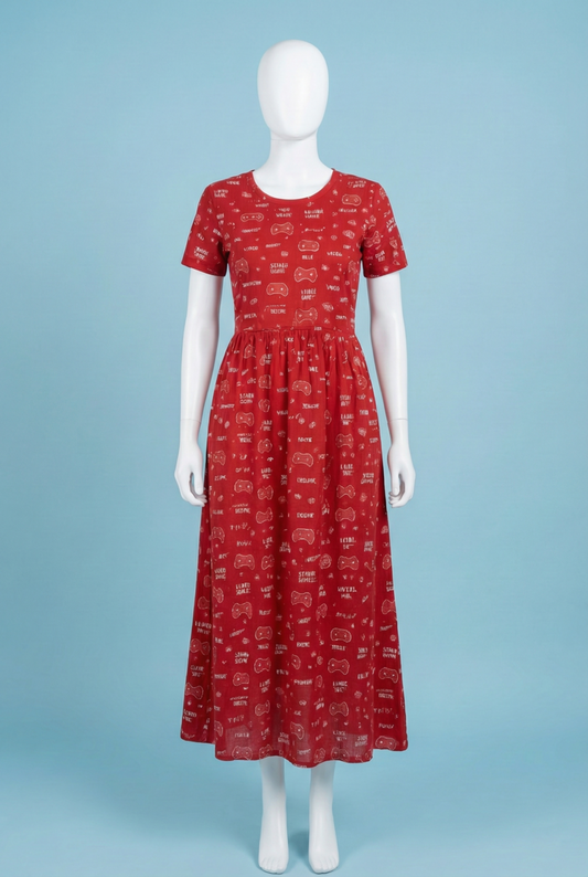 Non-Feeding Maxi | Normal sleeve | Bow print | Red