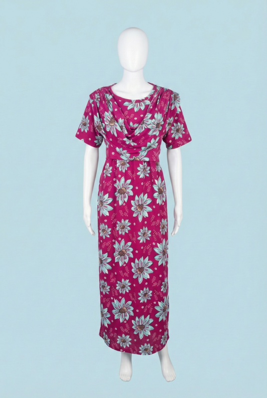 Zipless Shawl Type Feeding Maxi | Normal sleeve | Big Flower Print | Pink