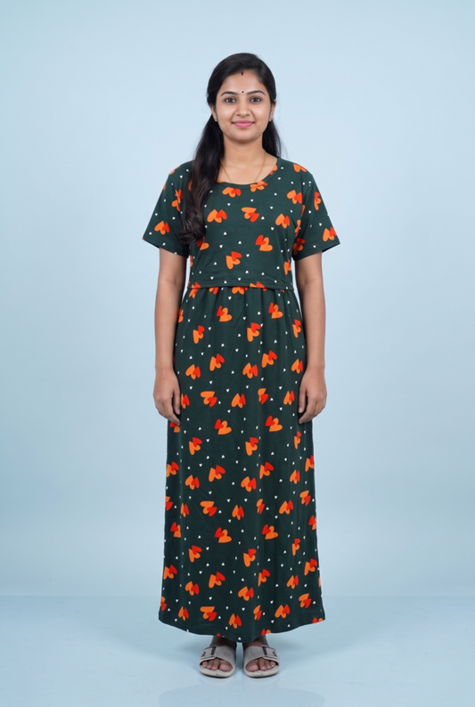 Zipless Feeding Maxi | Normal sleeve | Heart Print | Green