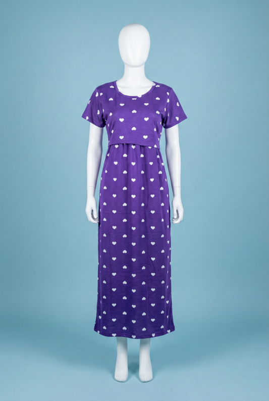 Zipless Feeding Maxi | Normal sleeve | Small Heart Print | Violet