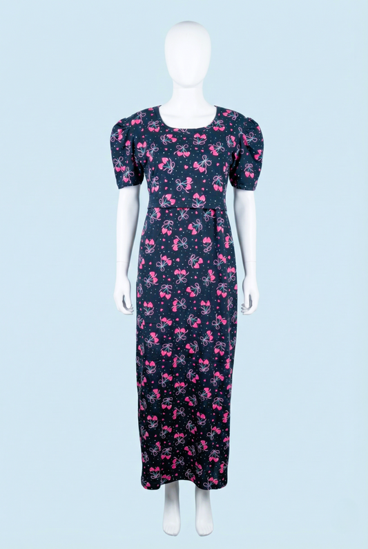 Zipless Feeding Maxi | Puff sleeve | Bow Cherry Print | Black