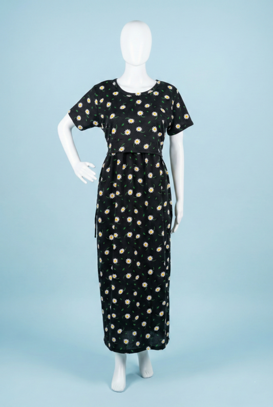 Zipless Feeding Maxi | Normal sleeve | Small Flower Print | Dark Green